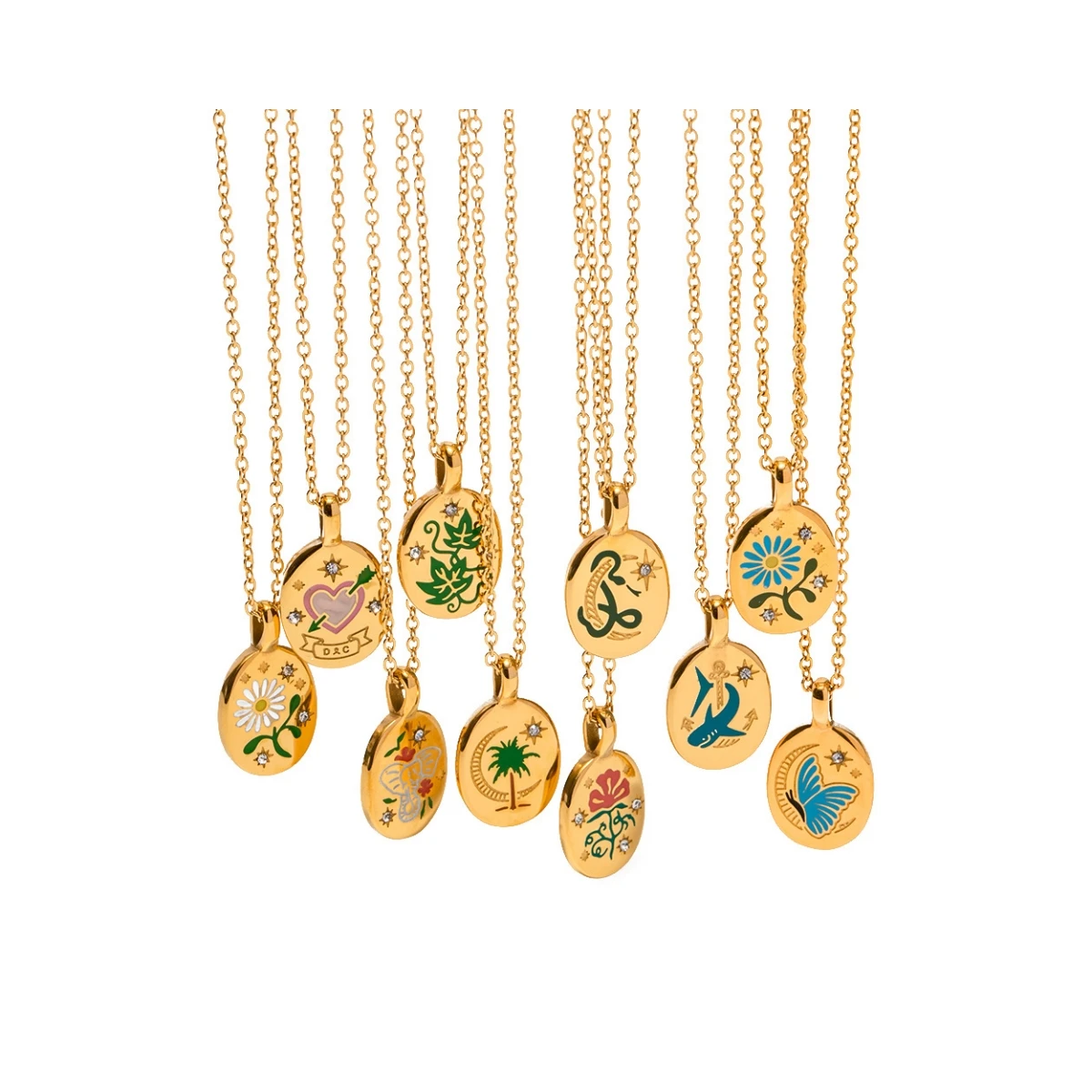 

HP western style colorfast gold necklace with pendant stainless steel necklace 18k gold plated