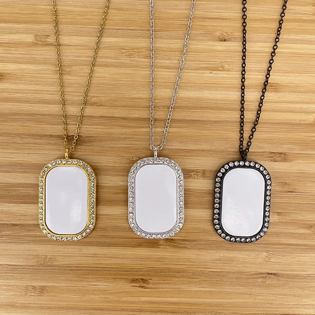 

Dye Sublimation Custom Photo Rectangle Bling Dog Tags, Silver, gold and black