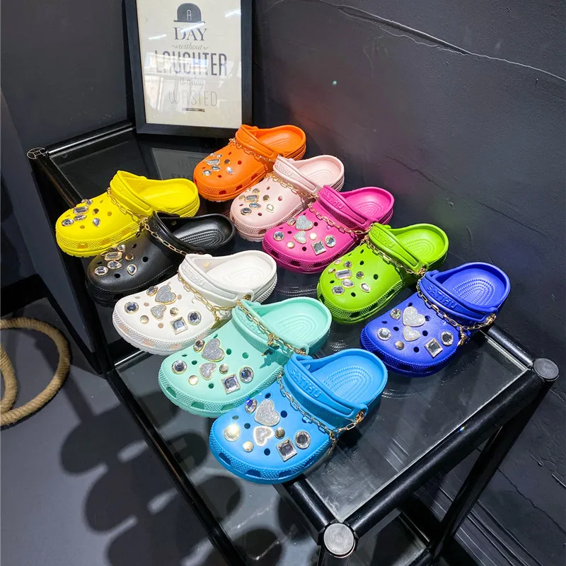 

Wholesale Women Pink Clogs Unisex Mules Classic Clogs Sports Sandals Slipper Shoes Transparent Clogs Croc With Crystal Charms