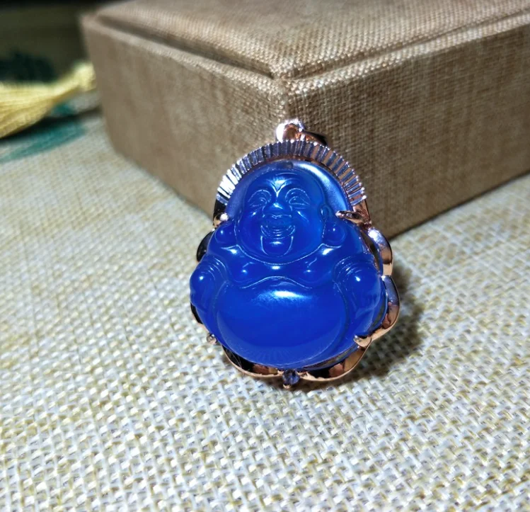 

jialin jewelry 2020ins 925 silver small mini laughing agate jade small blue buddha pendant necklace