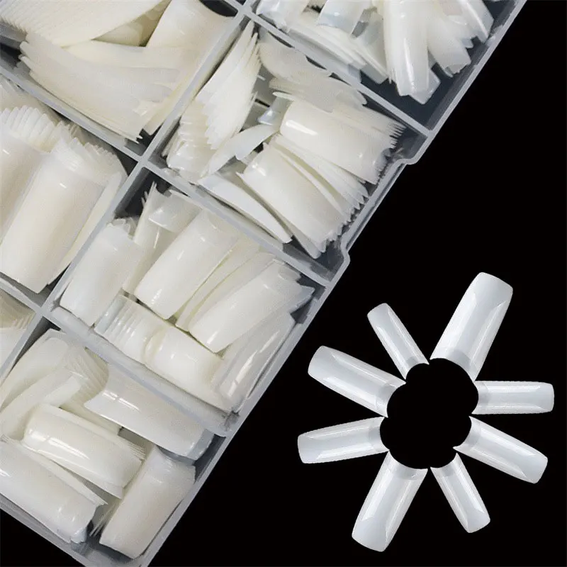 

Supplies Transparent Natural Nail Art Flat Shape Full Cover Manicure French Style 500 Coffin False extra long c curve Nail Tips, White&transparent