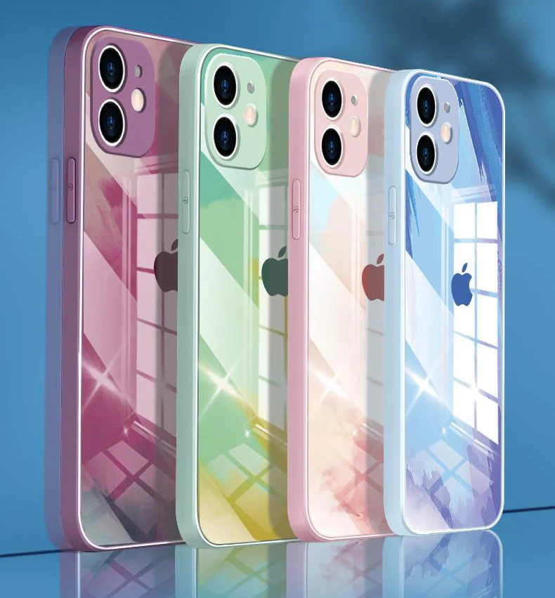 

Custom Printed Cover Sublimation Tempered Glass Mobile Cellphone Case for iphone 11 12 pro xs x, Six color