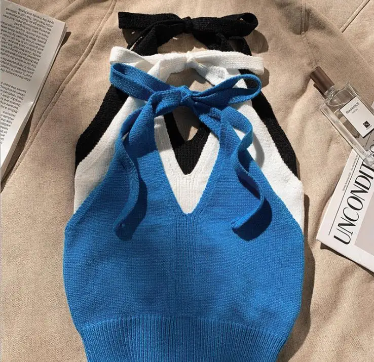 

2021 New Girls Knitted T-Shirt Backless Fashion Cotton Summer Girls Top