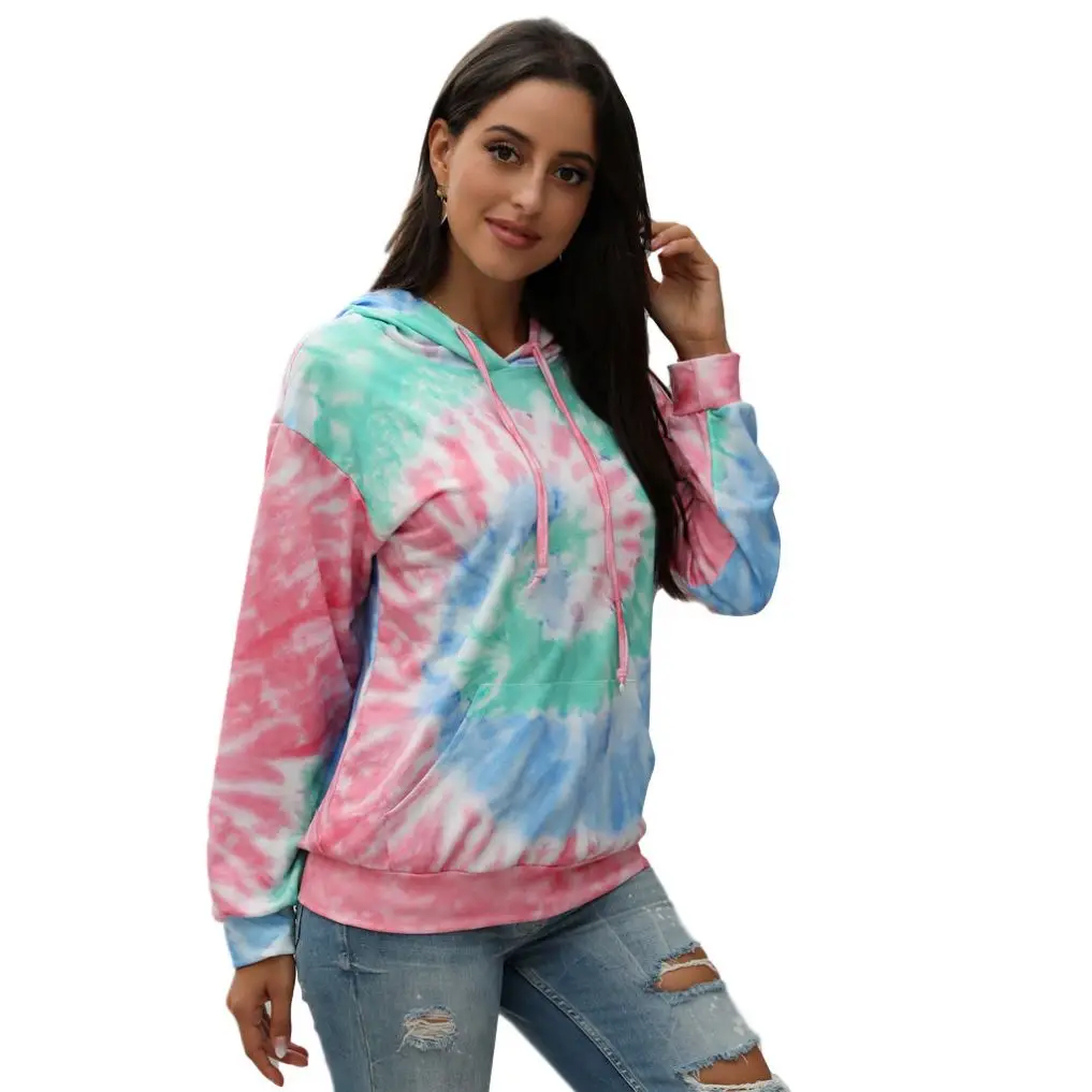 

China Manufacture Cotton Bts Hoodie Tie-Dye Woman Knit Zip Up Drawstring Hoodie