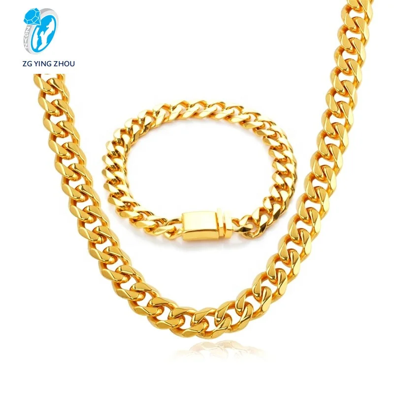 

Yingzhou Wholesale Stainless Steel 18K Gold Cuban Chain Hip Hop Miami Cuban Chain Necklace