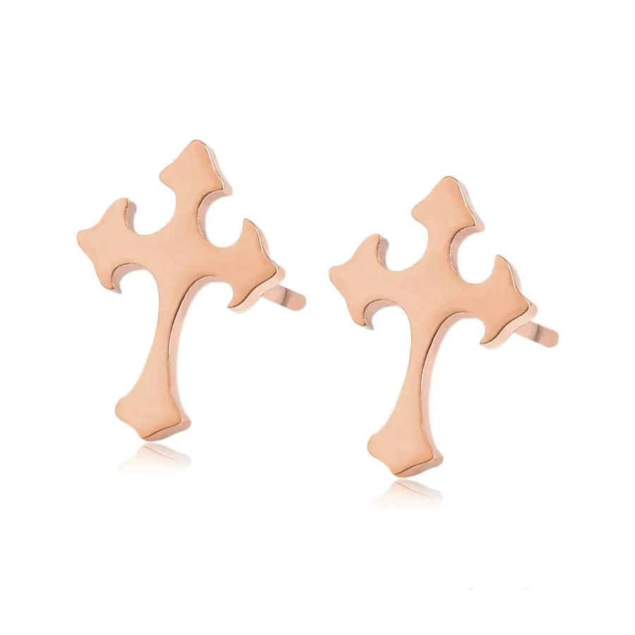 

98664 xuping jewelry religious series simple classic all-match stainless steel cross rose gold earrings