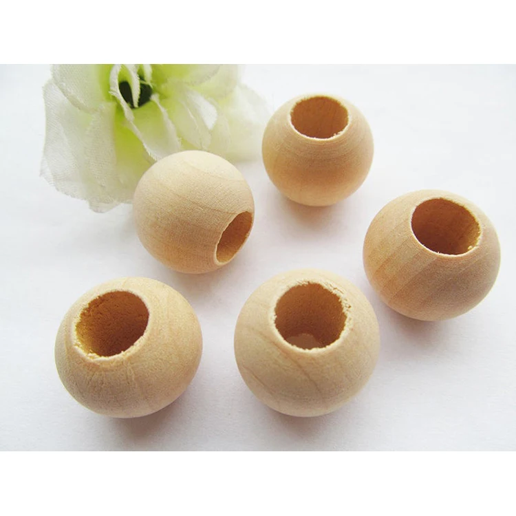 

New Products Unfinished Round Ball Natural Wood Spacer Beads Charm Big Hole Middle  Large Big Hole