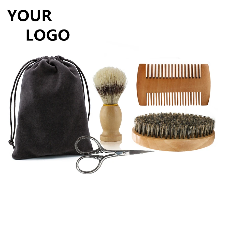 

Custom Logo Amazon Wholesale Mens Salon Wooden Beard Care Combs Wood Brush Male Grooming Kit Private Brand