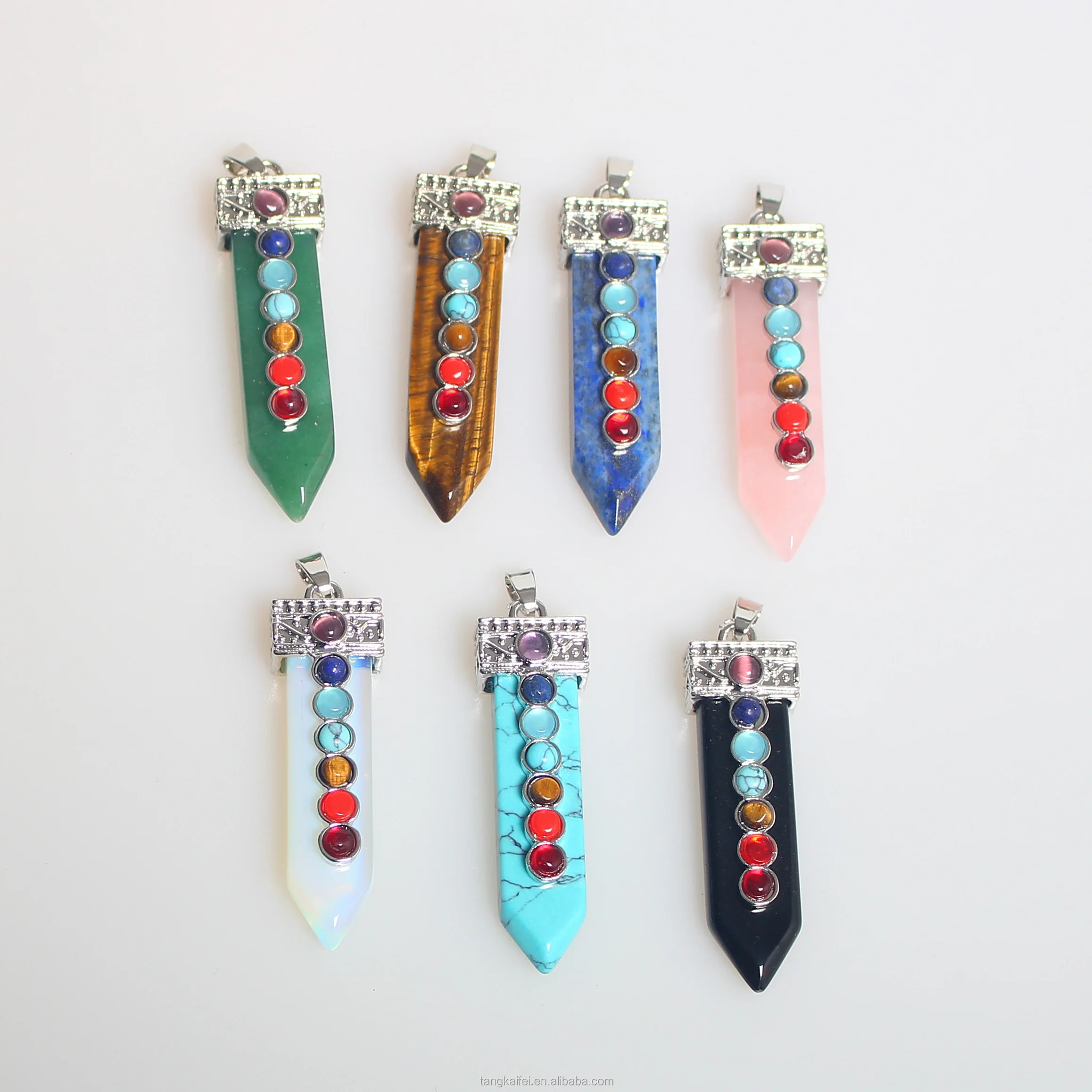 Wholesale Natural Beautiful Crystal Gemstone Piont Seven Chakra Healing Pendants
