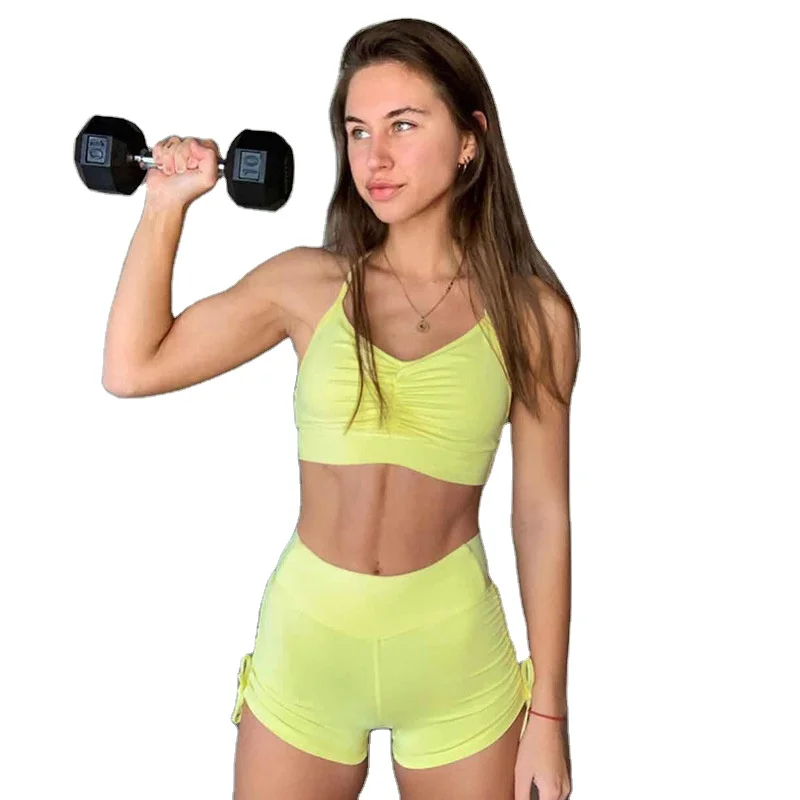 

Tracksuit Women Two Piece Set Side Pleat Crop Top High Waist Shorts Sets Sexy Casual Active Set Yellow, Orange, yellow, gray