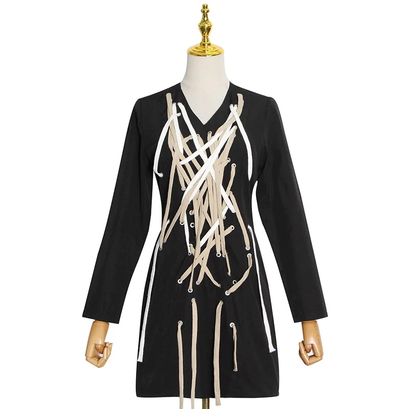 

2021 New Arrival HOT ITEMS Women sexy v neck long sleeve fashion drawstring slim ladies casual dresses