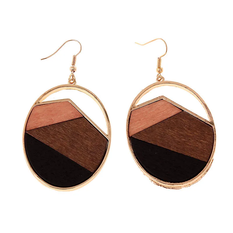 

Vintage Brown Wood Drop Earrings For Women Elegant Gold Geometric Round Wooden Dangle Earring New Female Jewelry