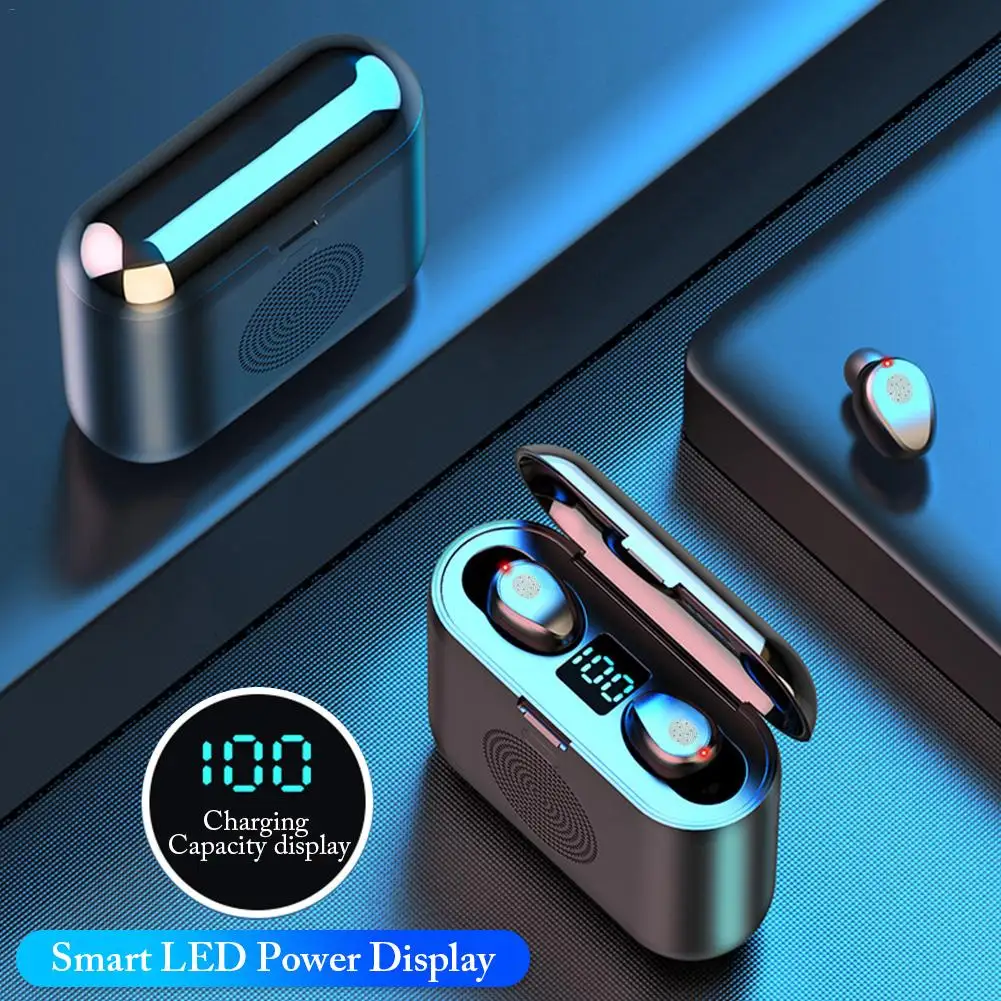 

Dropshipping New 3 In 1 Power Bank Auriculares Audifonos Tws Earphone Speaker Wireless Earbud Headphone f9 con speaker, Black