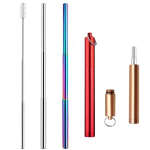 Wholesale custom amazon foldable reusable straws 304 stainless steel foldable drinking straw with case