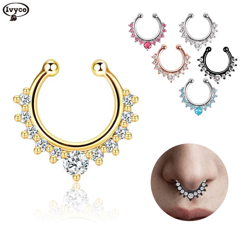 

Alloy Septum Clicker Hoop Ring Nose Labret Ear Tragus Cartilage Daith Helix Earring Stud Body Piercing Jewelry septum fals