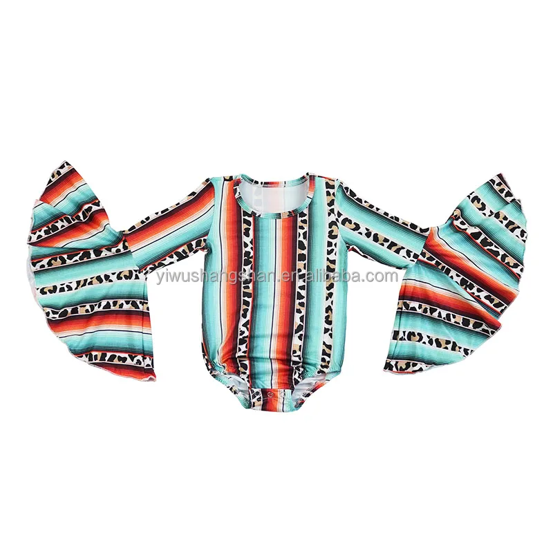 

0-16 Year Old Summer Baby Girl Romper Serape Printed Long Bell-sleeve Romper Toddler Baby Leotard, As picture