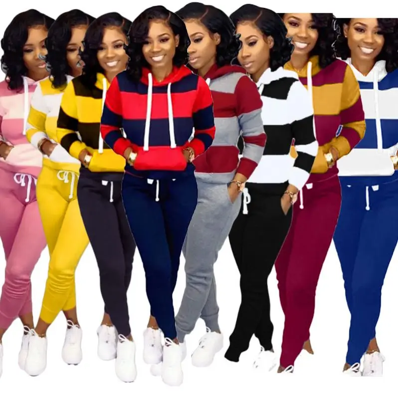 

2021 Fall Hoodies Suits With Pocket Jogger Sweat Wear Tracksuit For Women Two Piece Set Clothing Mathing Sets, Picture color