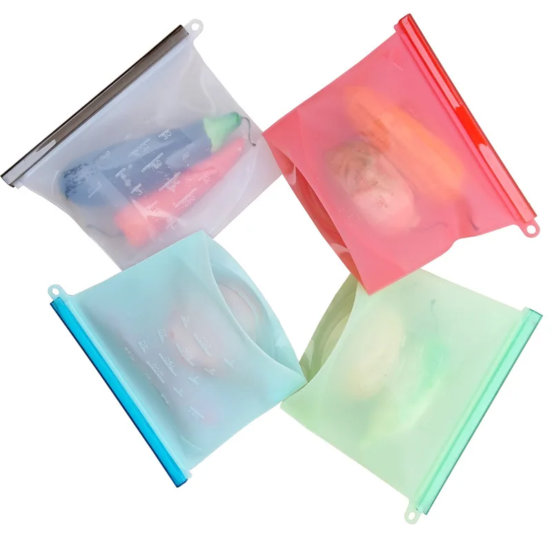 

500ml 1000ml 1500ml BPA free Leakproof Fresh Vacuum Ziplock Self-styled Reusable Silicone Food Storage Bag, White,blue,green,red