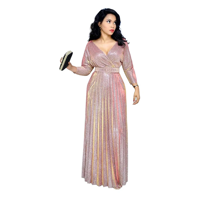 

Party Casual Dress African Women Clothing Ladies Office Dress With Belt, As pictures
