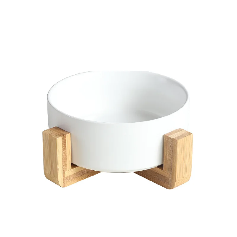 

Wholesale Elevated Dog Bowl Anti Slip Ceramic Pet Bowl with Wooden Stand, Grey, white, pink, orange, dark green