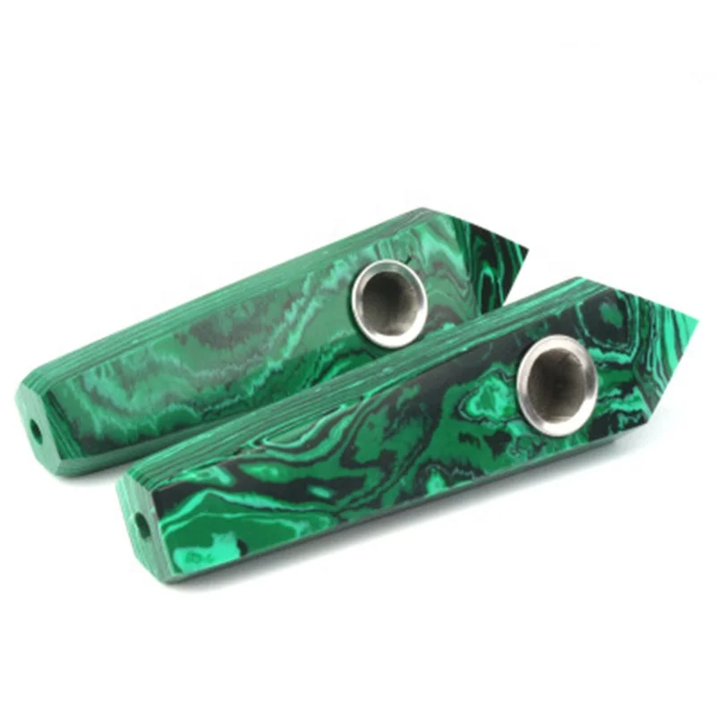 

Wholesale Natural Crystal Smoking Pipe Malachite Semi-precious Stone Six-prism Smoking Accessories, Green