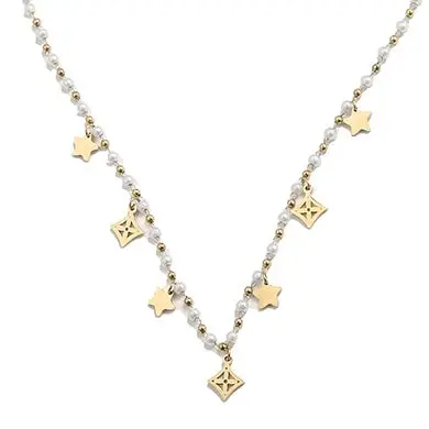 

Ins Fashion Star Cross Clover Pearl Necklace Stainless Steel Necklaces Pearl Beads For Women Girl, Gold