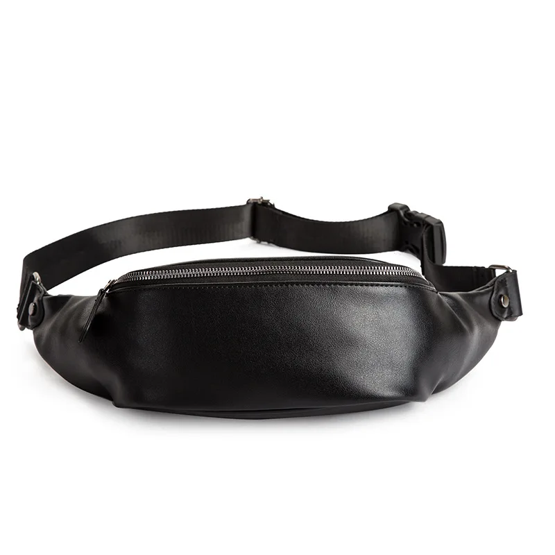 

Custom logo acceptable wholesale fashion adjustable belt unisex leather fanny pack waist bag, Black