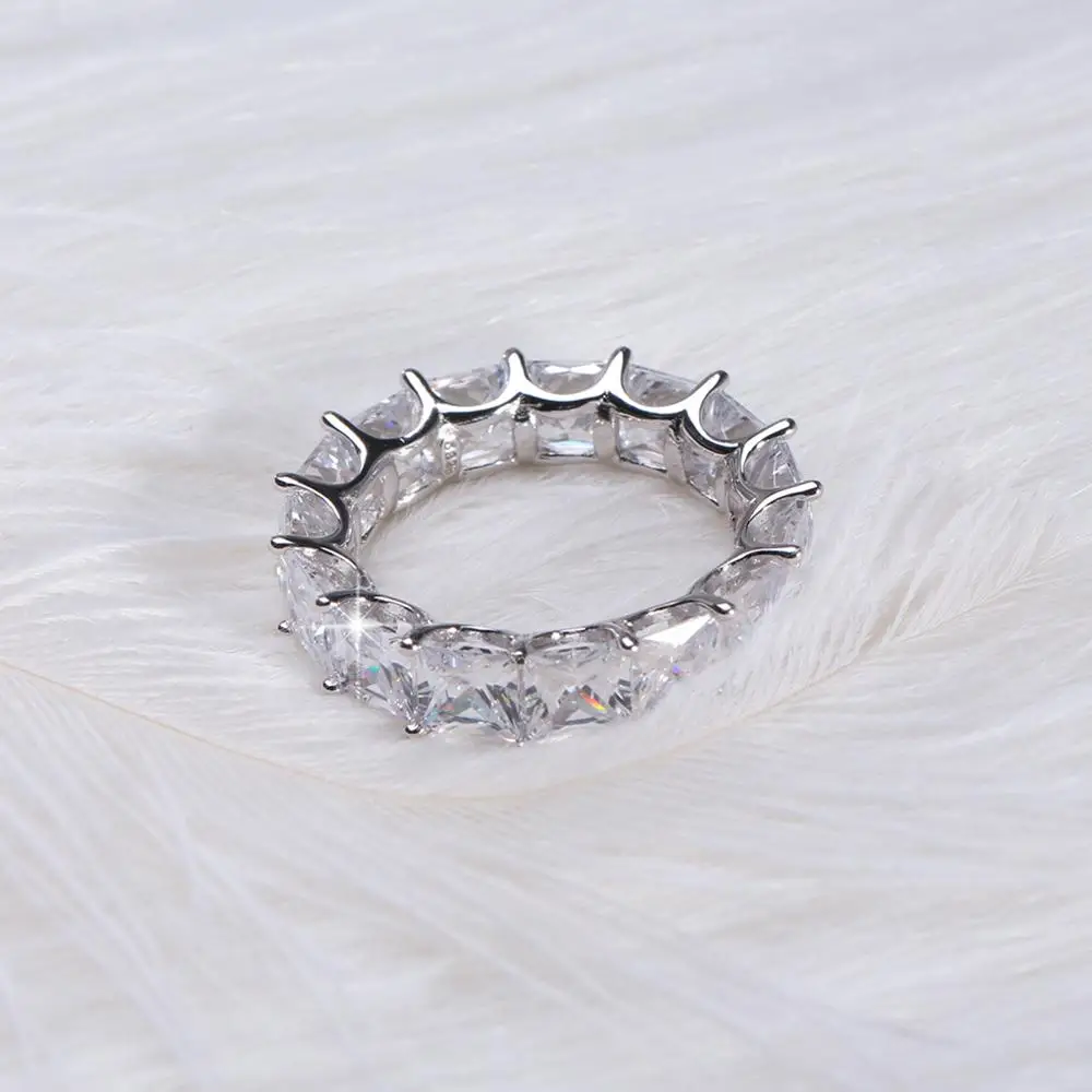 RINNTIN SR48 Cubic Zirconia Eternity Rings 925 Sterling Silver Rhodium Plated CZ Wedding Bands for Women