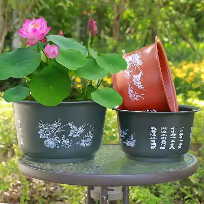 

Sample Available Thicken Increase Imitation Ceramics Modern Arficial Indoor Water Lily Lotus Flower Pot, Brick red/dark green