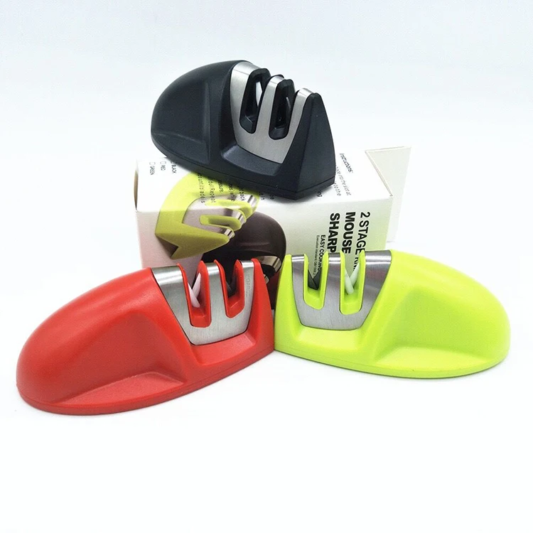 

Portable Professional Kitchen Tool Plastic Stainless Steel 2 In 1 Multi Function 3 Stage Manual Knife Sharpener, Black