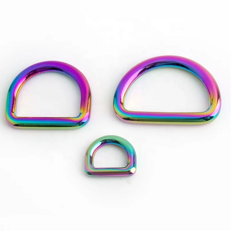 

Nolvo World High quality Rainbow 10mm 25 32mm Accessories Handle Welded D Custom Buckle Colorful Zinc Alloy D Ring