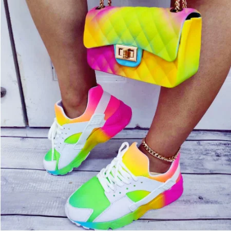 

2020 Casual Flat Shoes Woman Brand Design mixed color Platform casual ladies shoes Colorful Women's fashion Sneakers