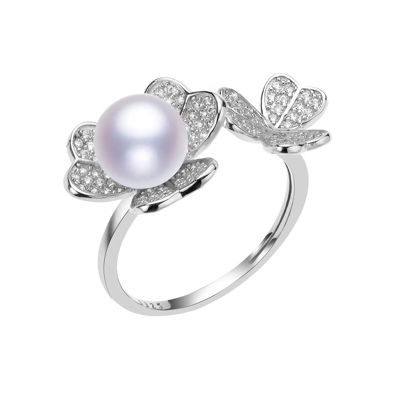 

Diy Handmade Wholesale  High Quality Round Pearls Cute Two Flower Pearl Earring For Gift Wedding, White