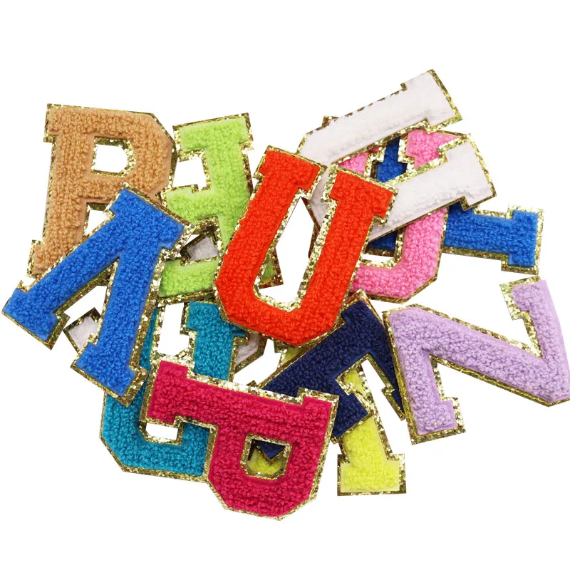 

Custom embroidered patches letters glitter 3d ventralex decoration clothes embroidery chenille patch, Custom color