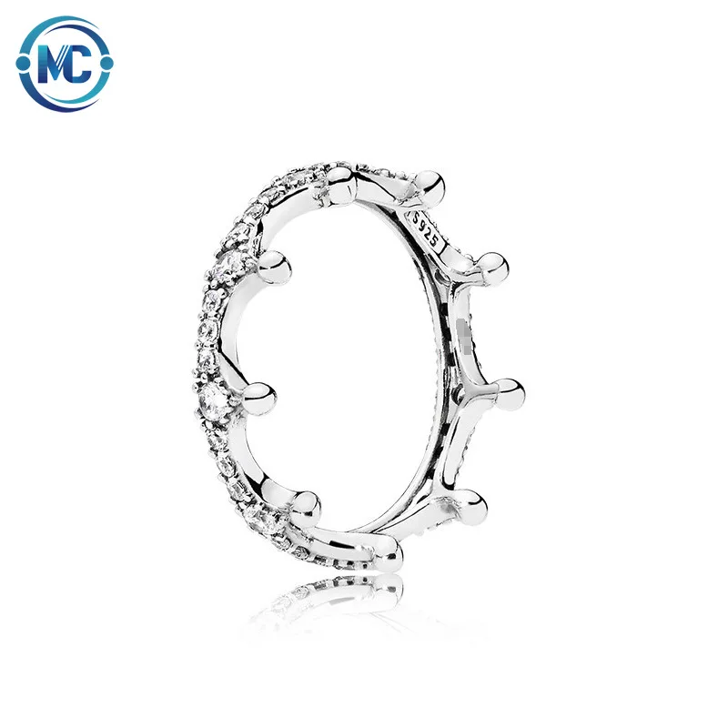 

S925 Sterling Silver Princess Tiara Crown Sparkling Brand Designer Heart CZ Rings for Women Engagement Jewelry Anniversary Ring