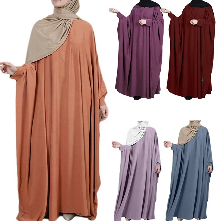 

Hot Sale Muslim Kaftan Eid Islamic Clothing Women Jilbab Nida Loose Ramadan Bat Sleeve Prayer Dress Robe Dubai Abaya, Picture