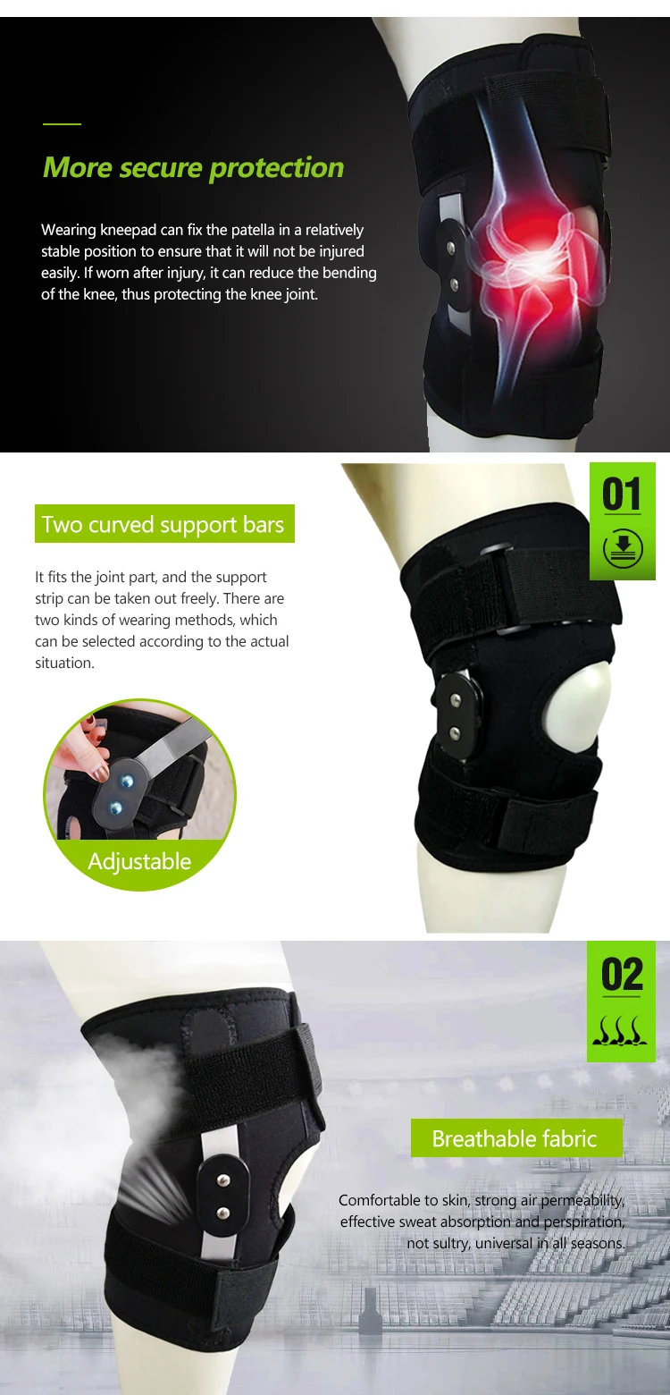 articulated articulada rodillera mecanica hinged  knee immobilizer extension support brace ce pads with side stabilizers hinge