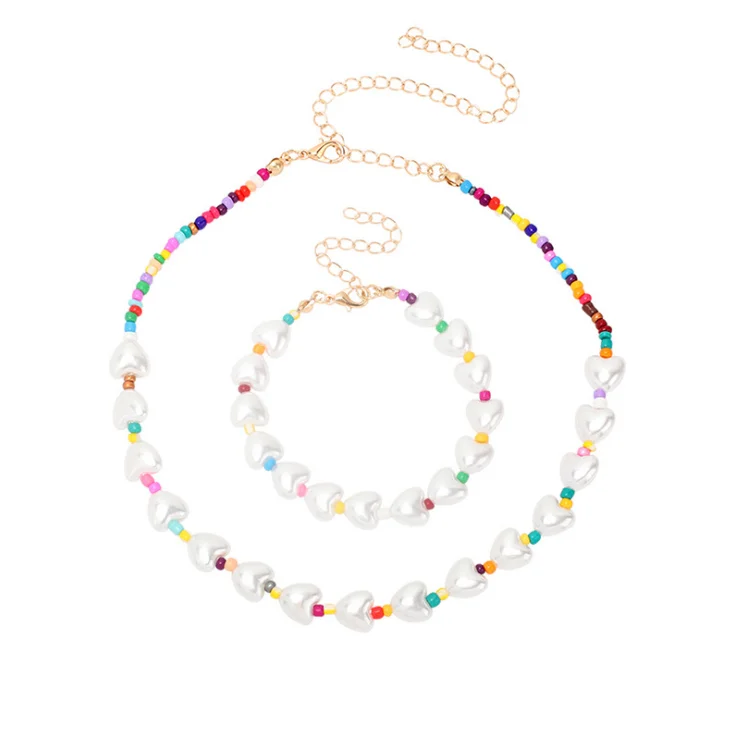 

NUORO Small Beaded Boho Short Heart Pearl Necklaces For Women Summer Y2K Style Jewelry Acrylic Choker Bead Necklace, White