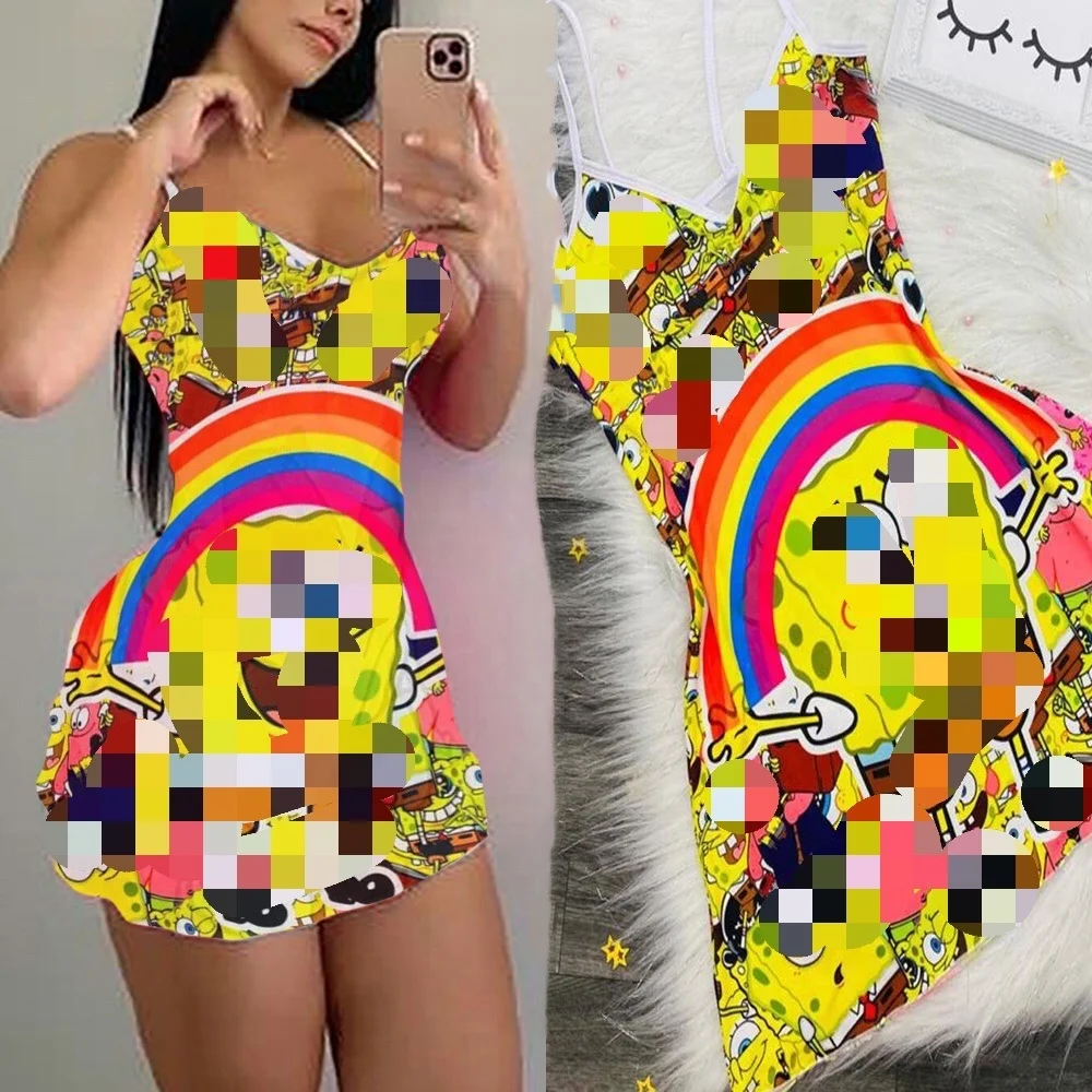 

Cartoon One piece Skirt Gown Short Sleepwear Pajamas Cartoon Set For Women