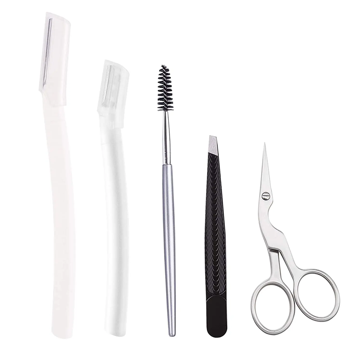 

Professional Slant Tip Curved Brow Shaping Scissors & 2PCS Brow Razors Trimmer & Spoolie Brush, Picture or customized color
