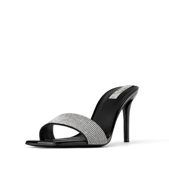 

New design formal Women's high heel slippers dress wedding chaussures femmes dew heel shoes sexy shining diamond for ladies
