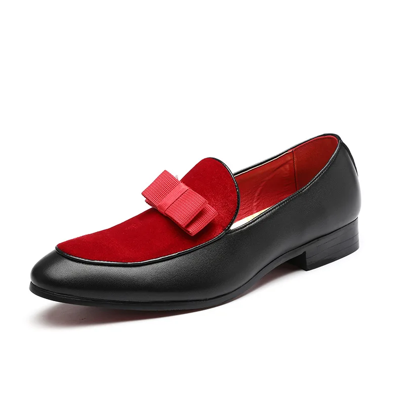 

Latest Korean Fashion Bowknot Dress Shoes Personal Style Best Brand Slip On Loafers for Men, Black,red
