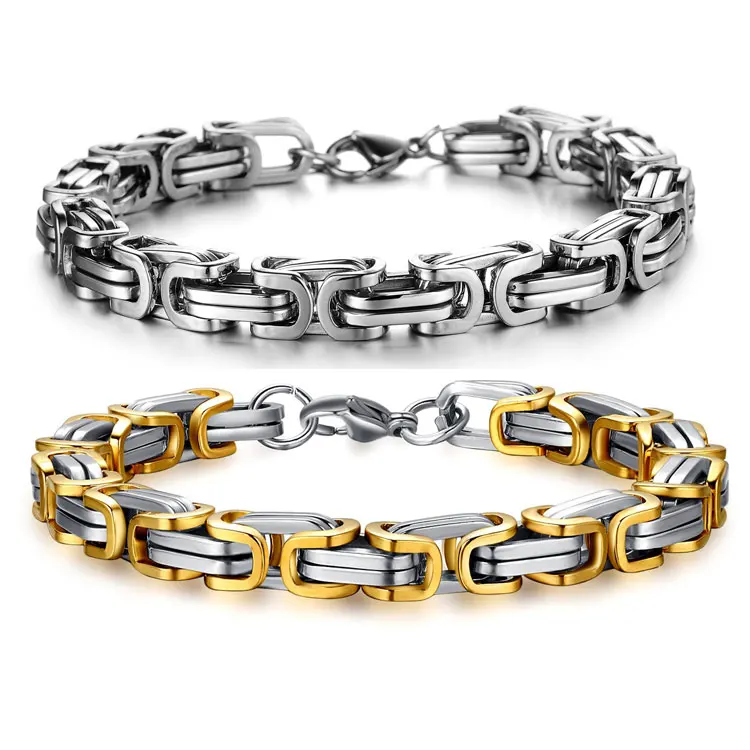 

SC Fashion Punk Square Stainless Steel Motorcycle Bracelet 2023 Retro Domineering Men Chunky Two Tone Imperial Chain Bracelets