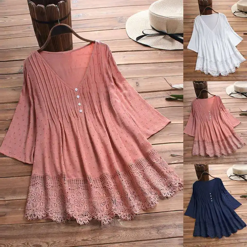 

Embroidery Women's White Blouse Casual Plus Size Tops Elegant V-Neck Long Sleeve Tunic Summer Autumn Floral Print Women's Shirt