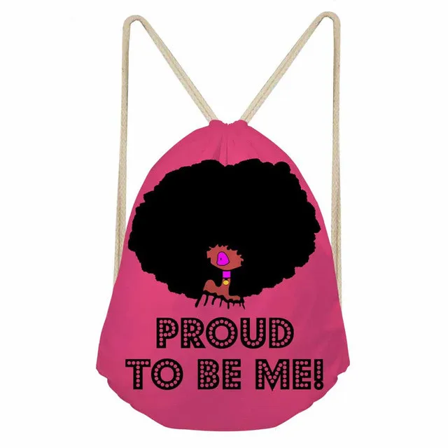 

Custom Sublimation Printed Black Girls Magic African Pink Eco Friendly Polyester Pouch Drawstring Shopping Tote Backpack Bag