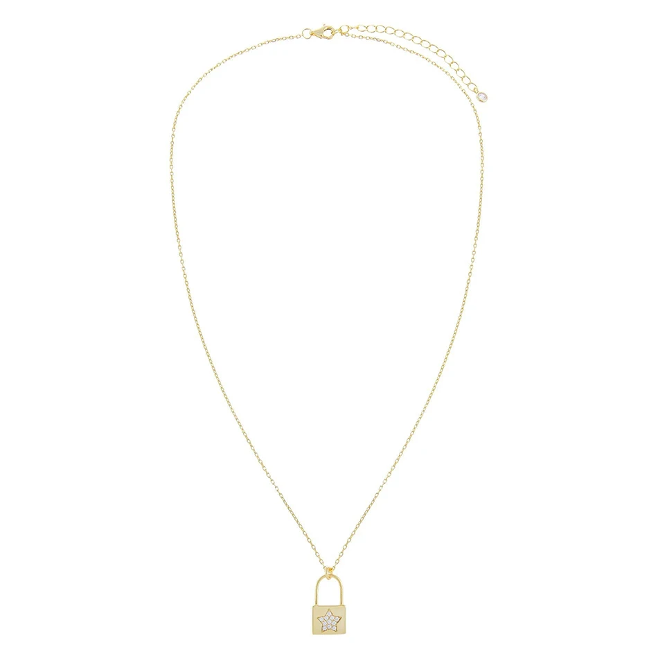 

Wholesale 18K Gold Vermeil Elegant Pave Star Lock Pendant Necklace Crystal Necklace Long Chain Necklace for Women Jewelry