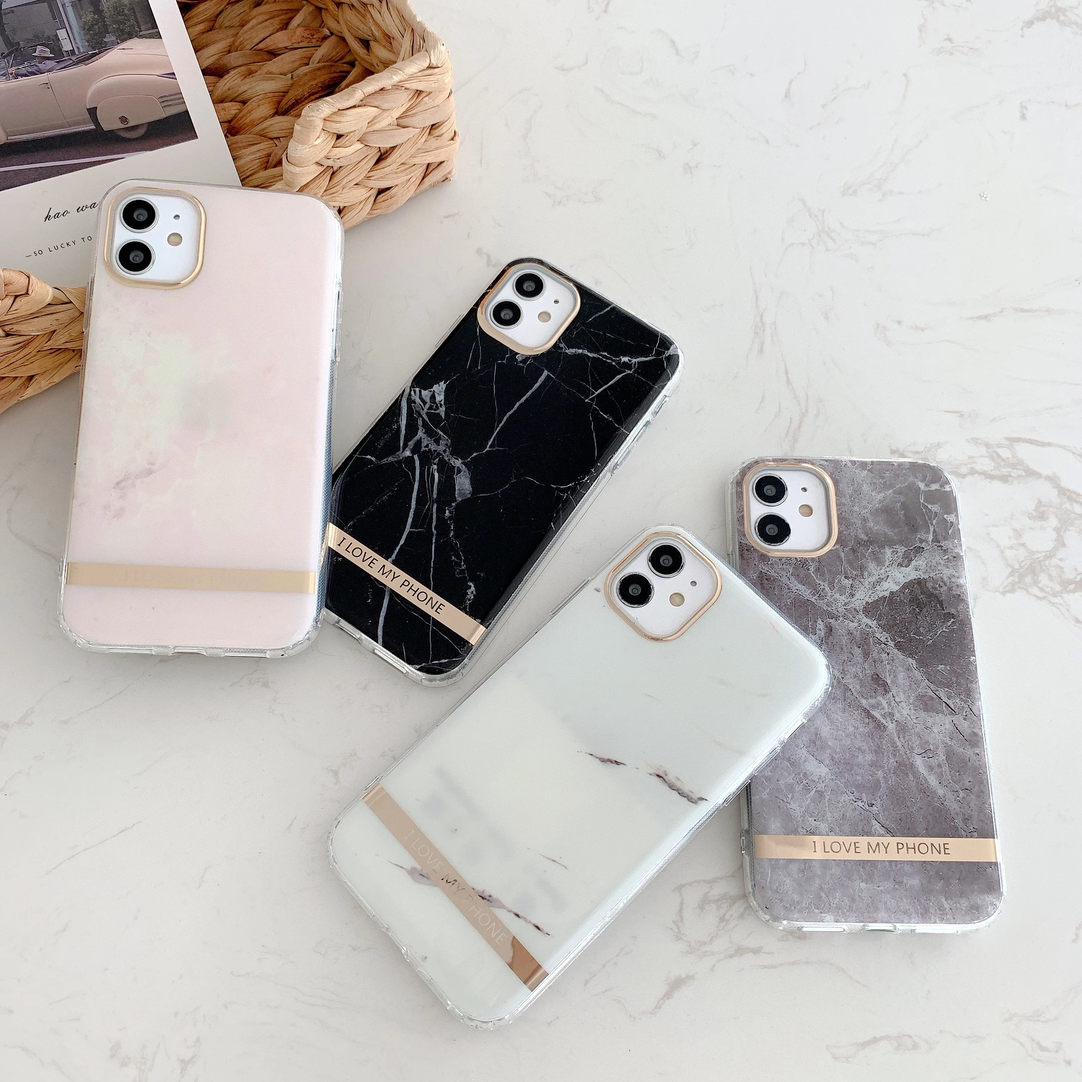 

Custom Printed Marble Flower Back Cover TPU Mobile Accessories IMD Phone Case For iPhone 11 12 Mini pro max