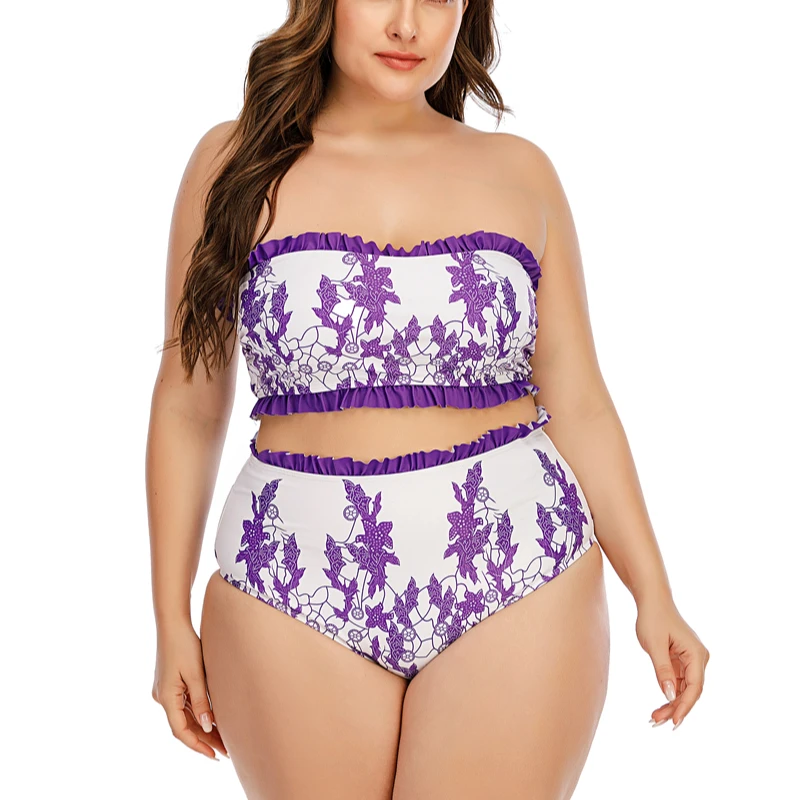 

Women's 2 Pieces Bandeau Bikini Swimsuits Off Shoulder High Waist Bathing Suit High Cut Swimwear 2021 New Floral Print Bikini