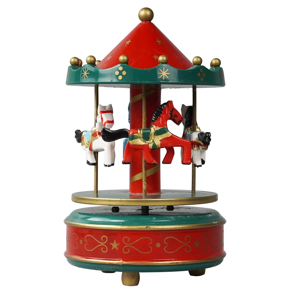 Customized Xmas Carrossel Decorative Plastic And Wooden Merry Go Wind ...