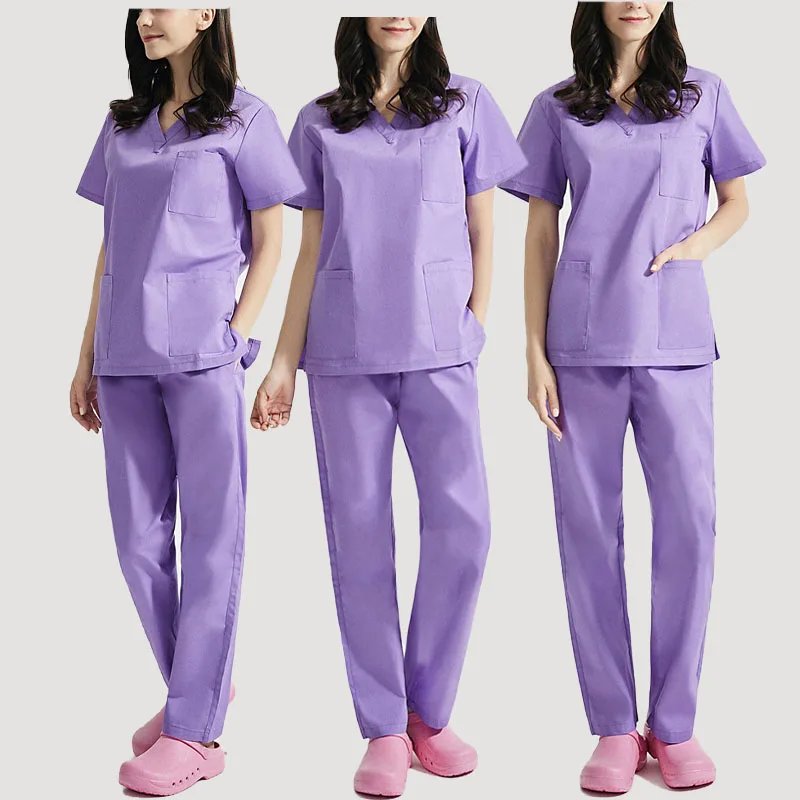 

Trending Hospital Uniforms V neck Jogger Pants Sets Lavender Nursing Scrubs Uniforms Set, Customized